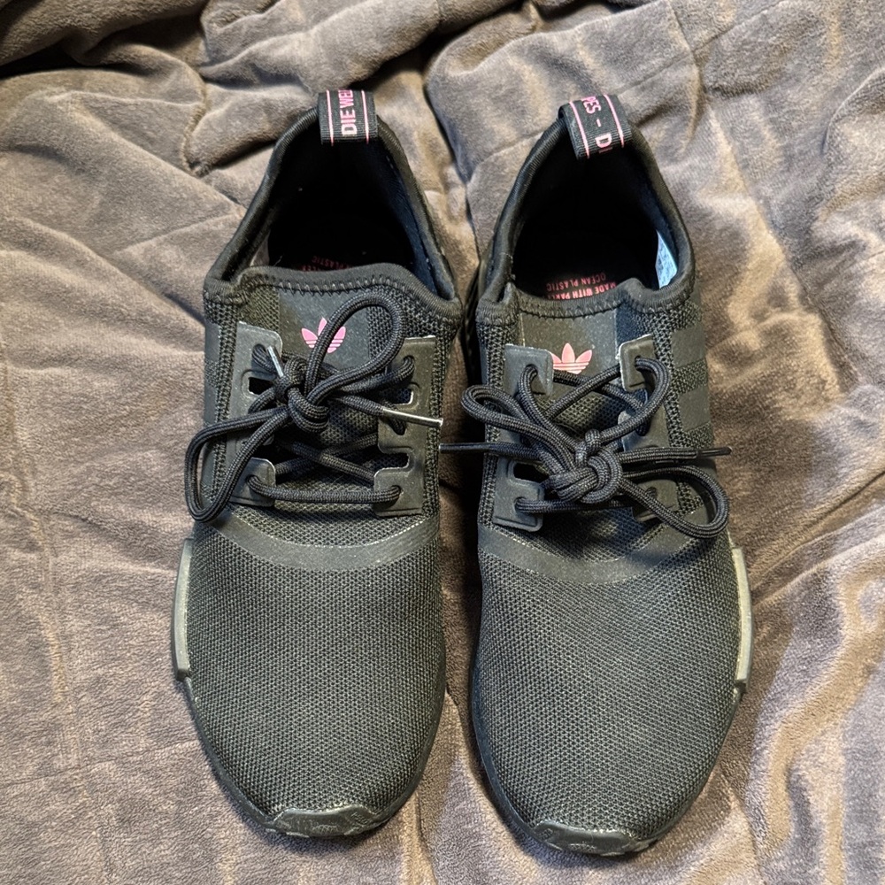 adidas Black Athletic Sneakers with Pink Trefoil Accents
